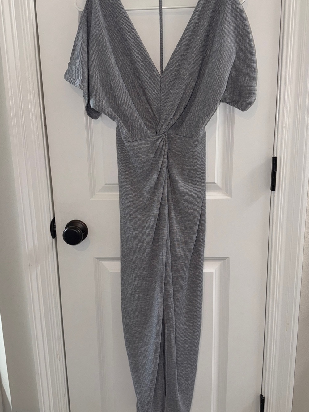 Sugar + Lips Gray Ribbed Twist Front Midi Dress Size Medium